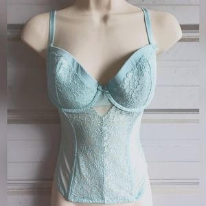 💋 💄 Bra Size 34D Bustier lingerie Victoria's Secret sheer blue corset 💋 👠